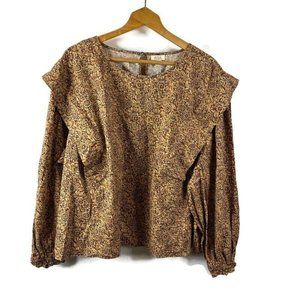 A.N.A A New Approach Womens Layla Floral Blouse Size 3X Tan Blue Peasant Prairie